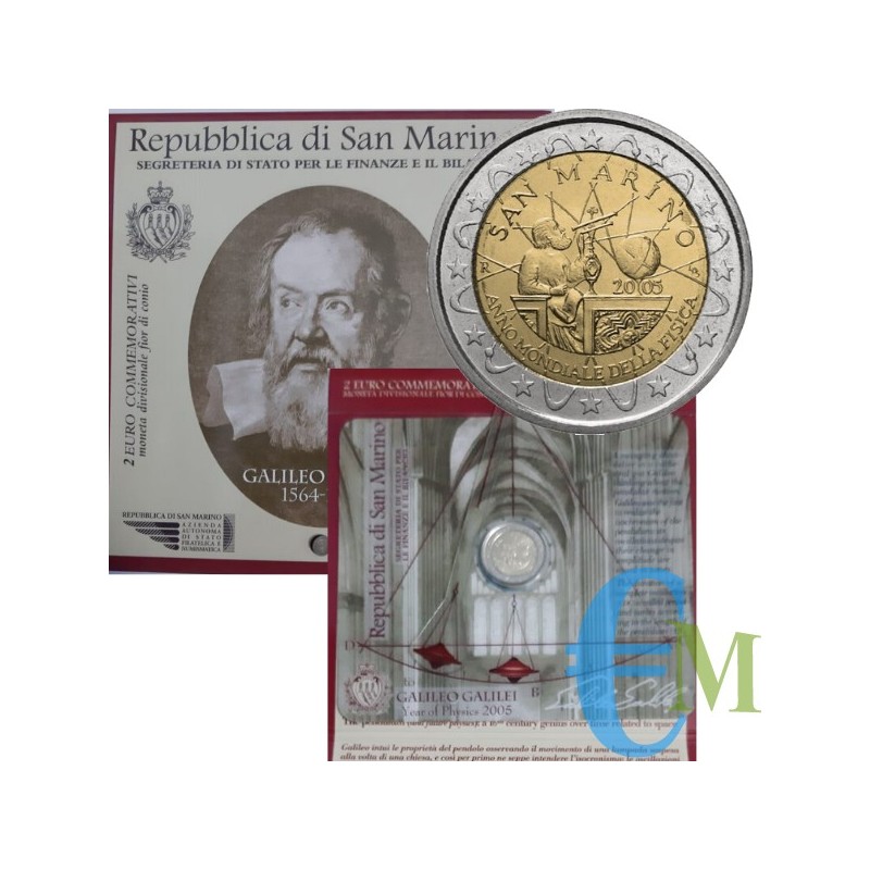 Saint-Marin 2005 - 2 euros année mondiale de la physique Galileo Galilei