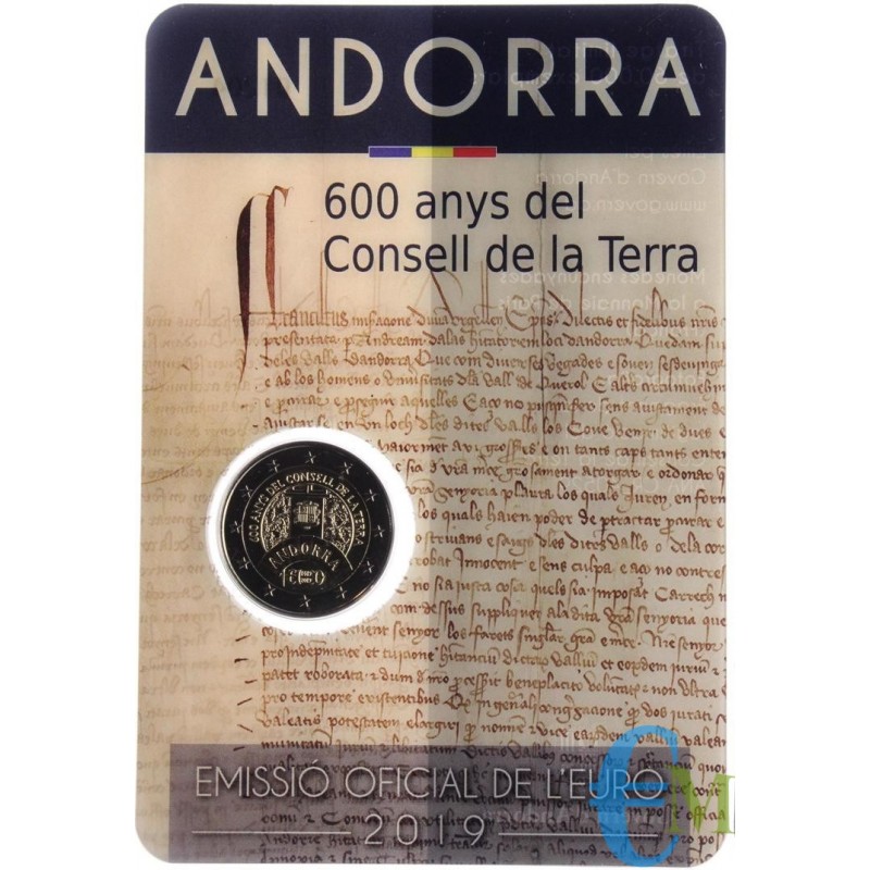Andorra 2019 - 2 euro commemorativo 600° anniversario del Consell de la Terra, parlamento unicamente di Andorra.