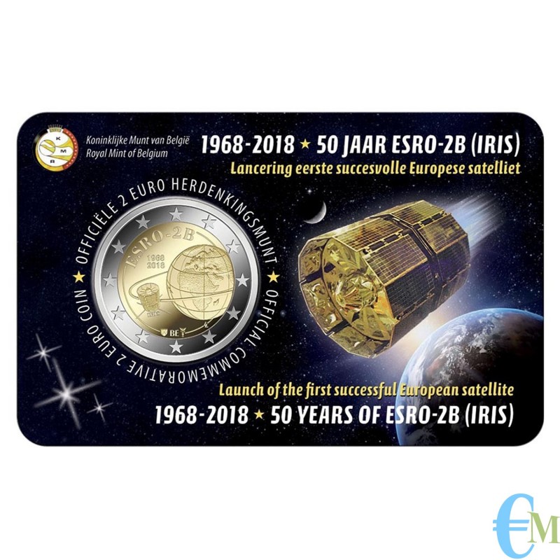 Belgio 2018 - 2 euro del satellite europeo ESRO-2B BU in coincard NL