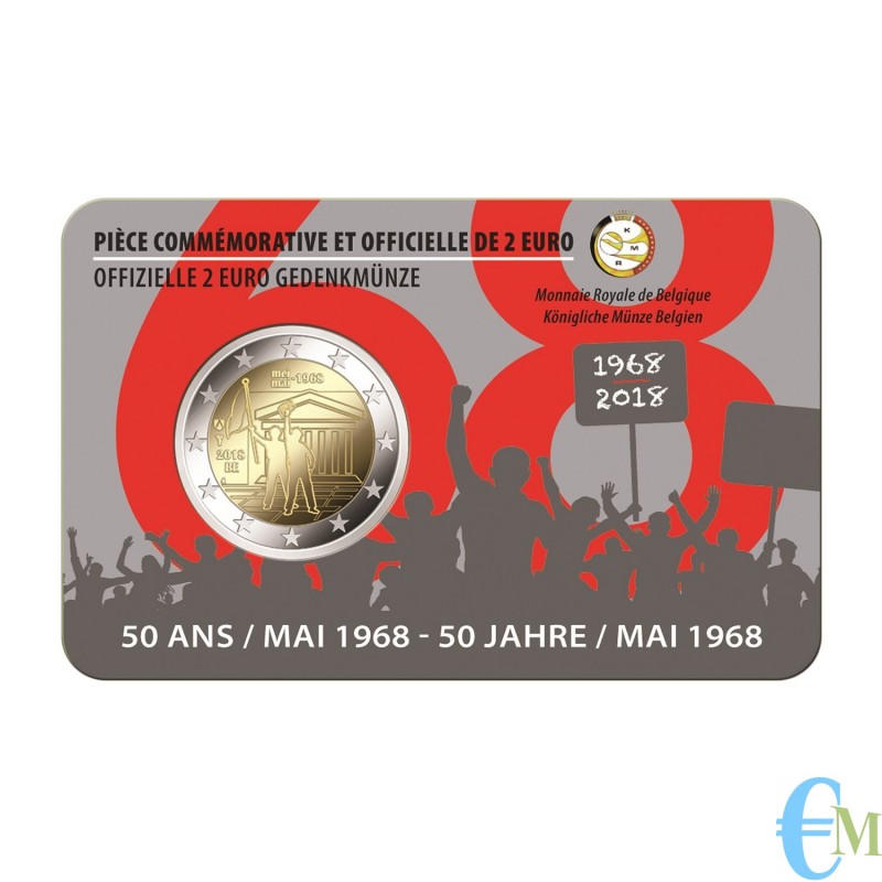 Belgium 2018 - 2 euro 50th student movement May 1968 BU in coincard FR
