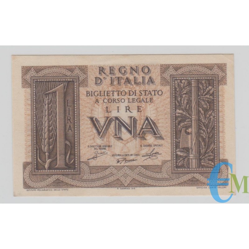 Italia - 1 Lira Biglietto di Stato Fascio 14.11.1939