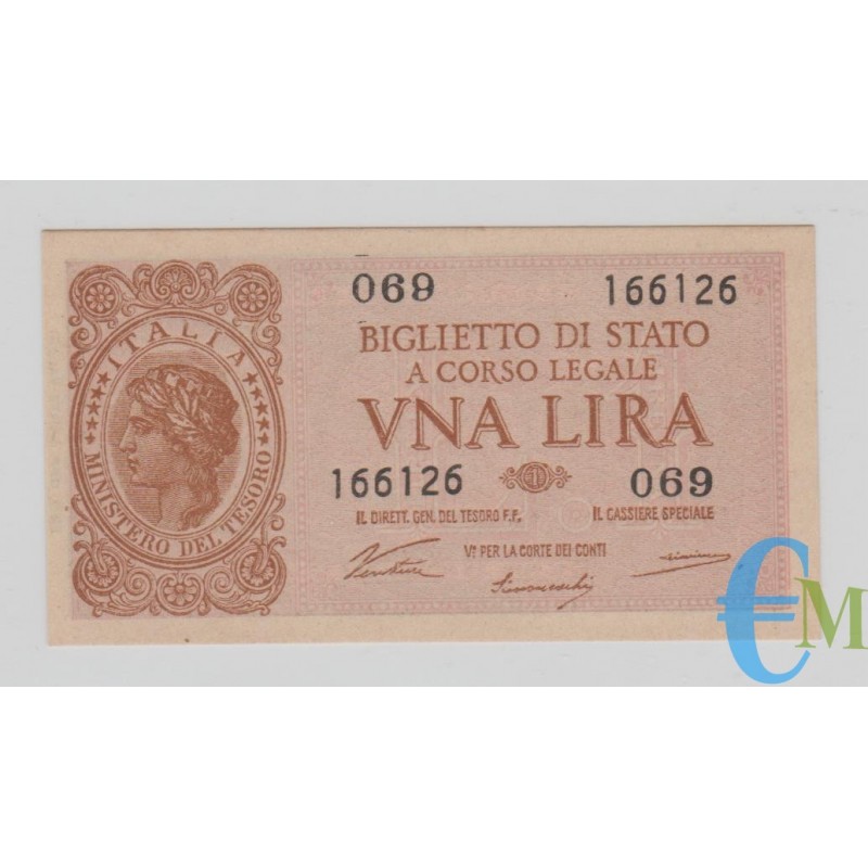 Italia - 1 Lira Biglietto di Stato Luogotenenza Umberto 23.11.1944 SUP