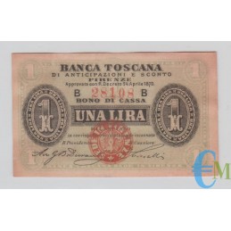 Italia - 1 Lira Banca Toscana di Anticipazioni e Sconto Firenze 24.04.1870