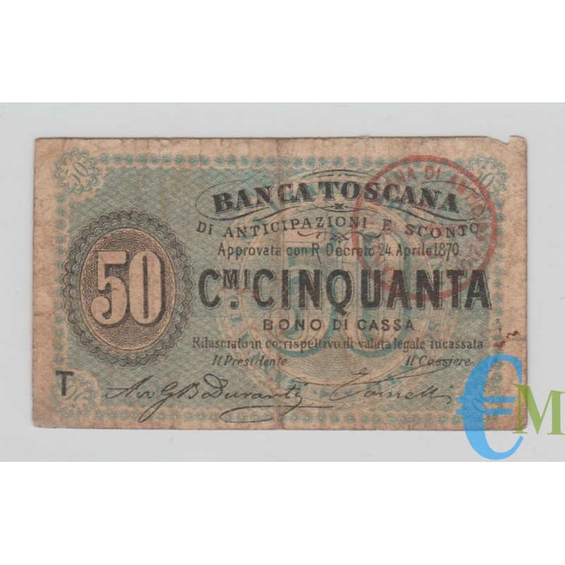Italia - 50 Centesimi Banca Toscana di Anticipazioni e Sconto 24.04.1870