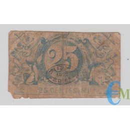 Italia - 25 Centesimi Biglietto Fiduciario Banca Popolare Operaia di Roma 1872 rovescio