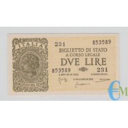 Italia - 2 Lire Biglietto di Stato Luogotenenza Umberto 23.11.1944