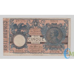 Italia - 5 Lire Biglietto di Stato Vittorio Emanuele III 05.11.1914