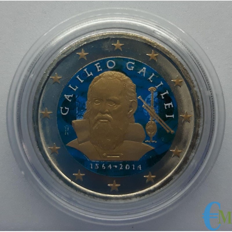 Italia 2014 - 2 euro colorato 450° Galileo Galilei