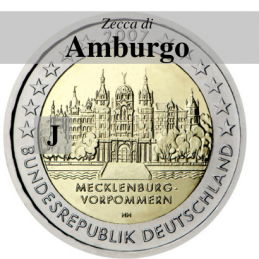 Germania 2007 - 2 euro commemorativo Mecklenburg-Vorpommern, castello di Shwerin emesso dalla zecca di Amburgo con sigla J
