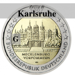 Germania 2007 - 2 euro commemorativo Mecklenburg-Vorpommern, castello di Shwerin emesso dalla zecca di Karlsruhe con sigla G