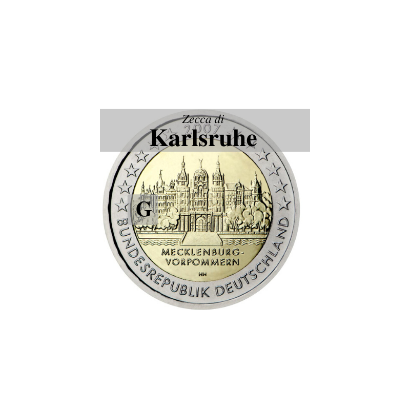 Germania 2007 - 2 euro commemorativo Mecklenburg-Vorpommern, castello di Shwerin emesso dalla zecca di Karlsruhe con sigla G
