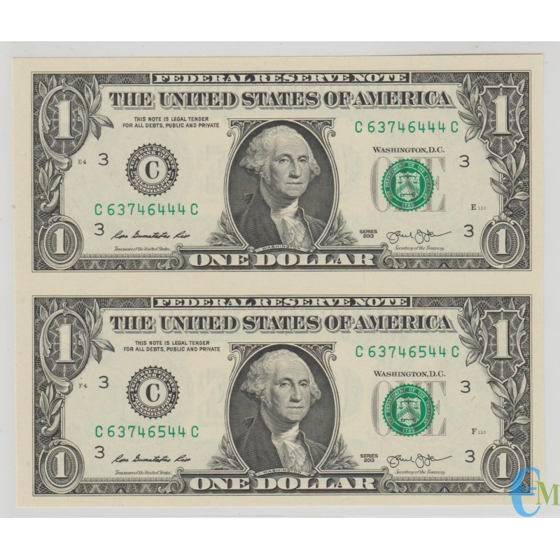 Estados Unidos - Hojas sin cortar de 1 dólar 2013