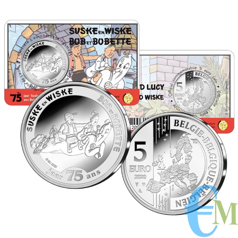 Belgio 2020 - 5 euro 75 anni  Suske en Wiske BU in coincard