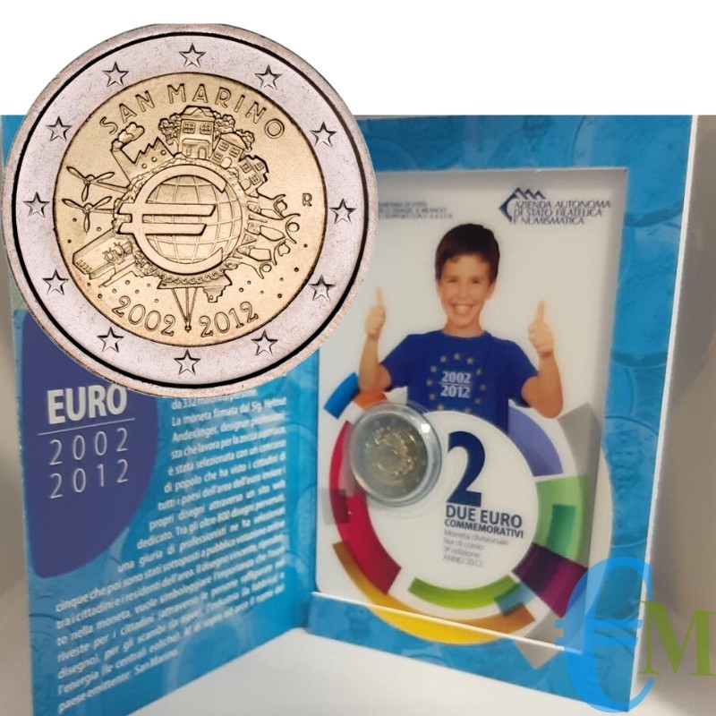 San Marino 2012 - 2 euro commemorativo 10° anniversario dell'introduzione in circolazione delle banconote e monete in euro.