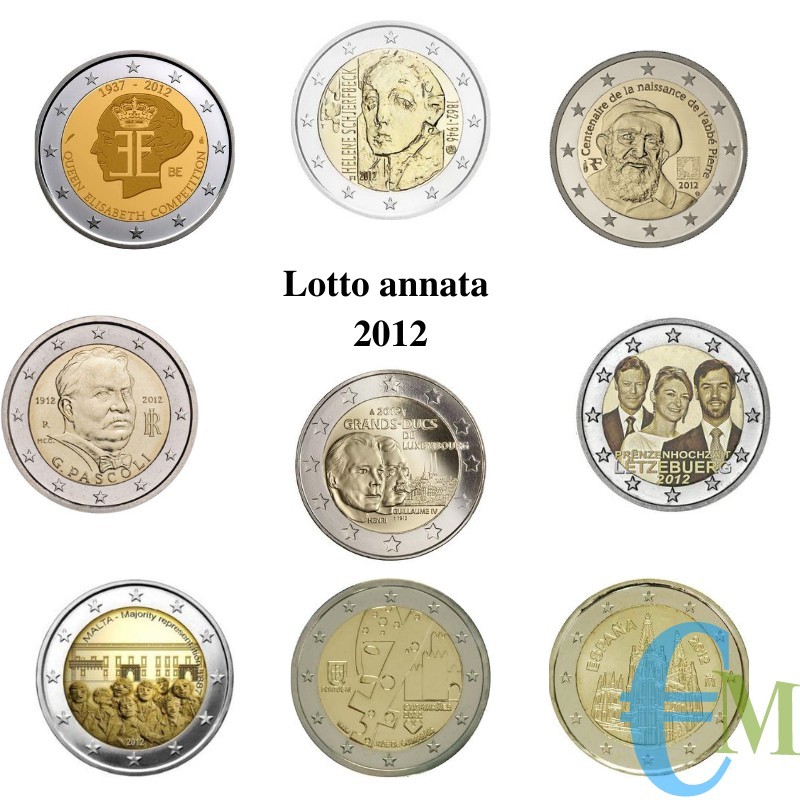 2012 - Lotto annata 2 euro commemorativi del 2012