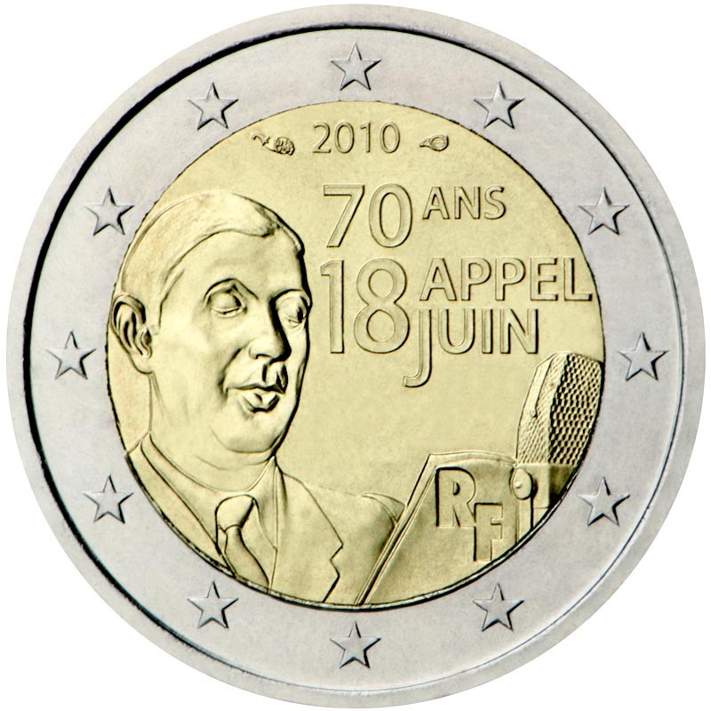 Francia 2010 - 2 euros 70° Llamamiento de Charles de Gaulle