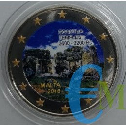 2 euro commemorativo colorato 1° moneta della serie dedicata ai siti preistorici maltesi.