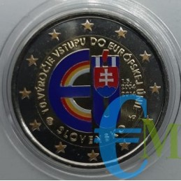 2 euro commemorativo colorato 10° anniversario dell'ingresso della Slovacchia nell'Unione europea.