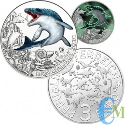 Austria 2020 - 3 euro Mosasaurus Hoffmanni - 2° moneta Supersaurs