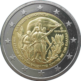 Grèce 2013 - 2 euros commémorative du 100e anniversaire de l'annexion de la Crète à la Grèce.