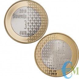 Slovenia 2018 - 3 euro Bimetallico 100° Fine della Prima Guerra Mondiale