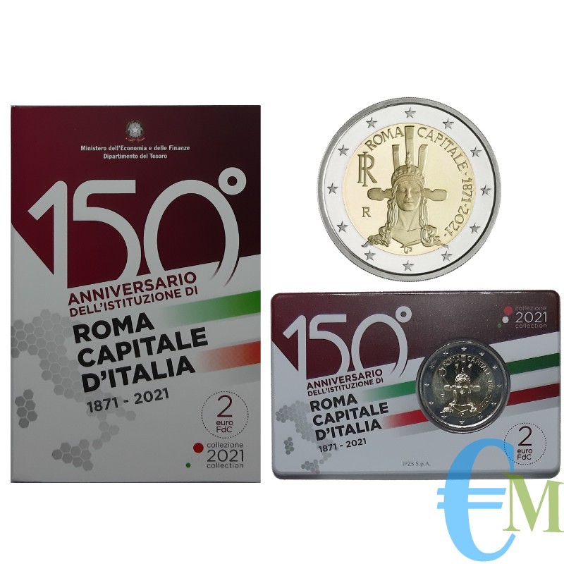 2 euro 150° Roma Capitale d'Italia FdC in coincard