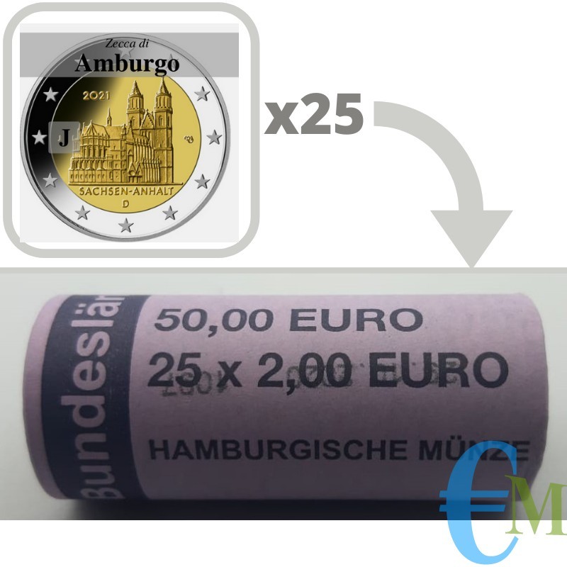 Rotolino ufficiale da 25 x 2 euro commemorativi Cattedrale di Magdeburgo, 15° moneta della serie dedicata ai Lander tedeschi