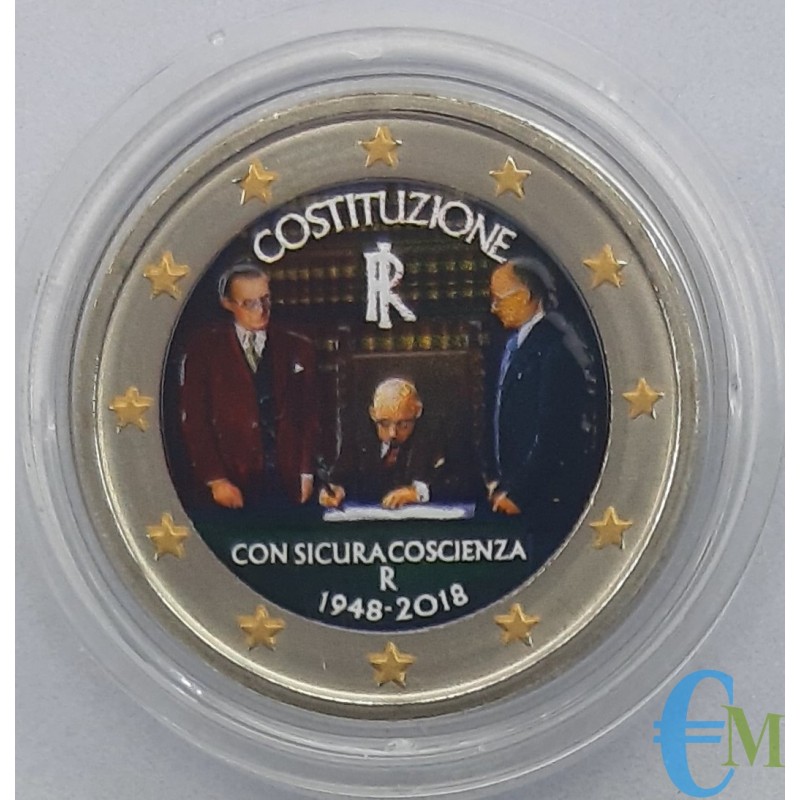 Italy 2018 - 2 euro colored commemorative coin 70th anniversary of the Italian Constitution.