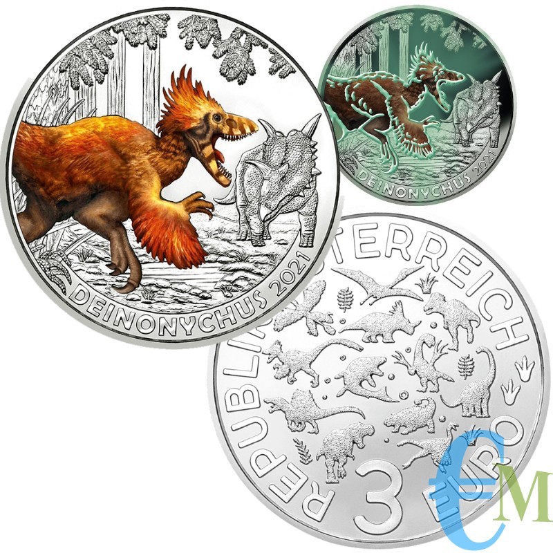 Austria 2021 - 3 euro Deinonychus antirrhopus - 7° moneta Supersaurs