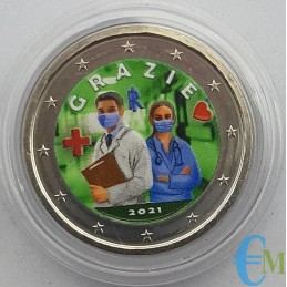 Italy 2021 - 2 euro colored Healthcare Professions THANK YOU - 2nd version
