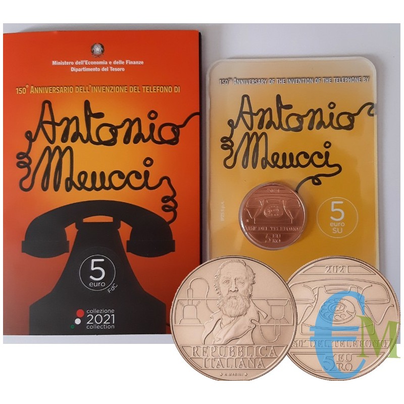 Italy 2021 - 5 euro 150th invention of the telephone by Antonio Meucci