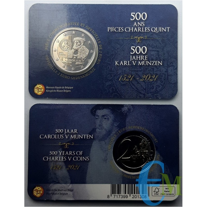 Belgio 2021 - 2 euro 500° ordinanza monete di Carlo V BU in coincard FR