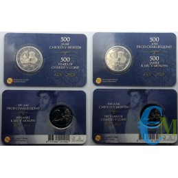 Bélgica 2021 - Lote 2 euros 500 orden de monedas de Carlos V BU en coincard FR y NL