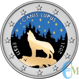 Estonia 2021 - 2 euro coloreado el animal nacional lobo de Estonia