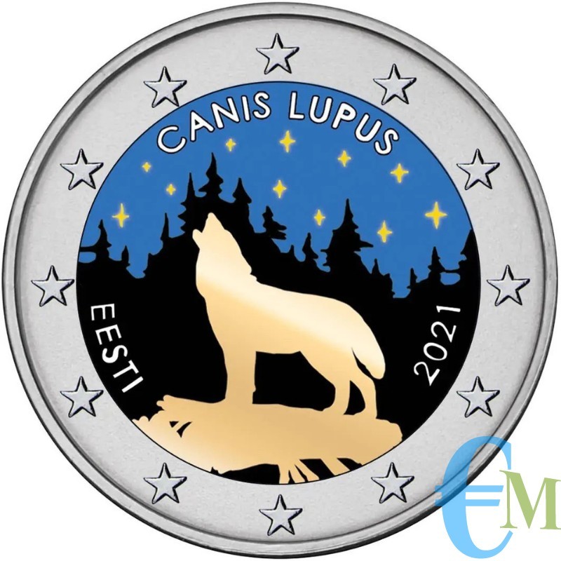Estonia 2021 - 2 euro colorato il Lupo Animale Nazionale dell'Estonia