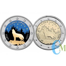 Estonia 2021 - 2 euros normal y coloreada al Lobo Animal Nacional de Estonia