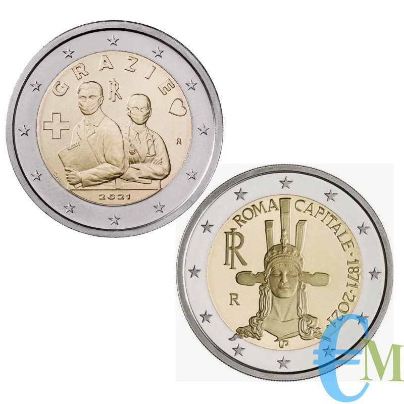 Italy 2021 - Lot 2 euro Healthcare Professions THANK YOU and Roma Capitale