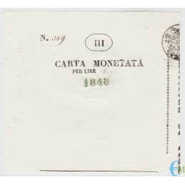 3 Liras asedio del papel moneda Palmanova 1848 sin el número 3