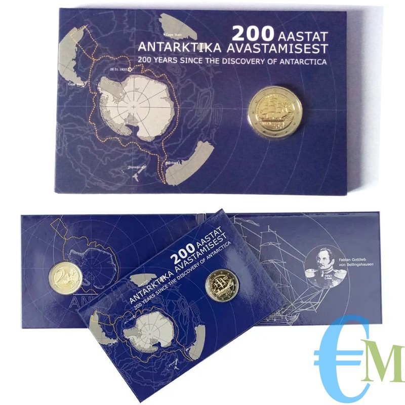 Estonia 2020 - 2 euro 200° scoperta Antartide BU in coincard