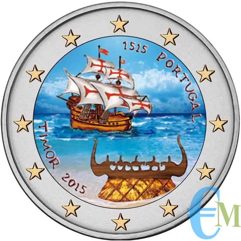 Portogallo 2015 - 2 euro colorato 500° dei primi contatti con Timor
