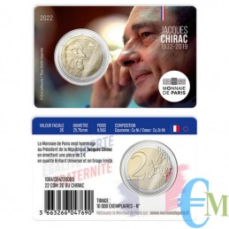France 2022 - 2 euros 20e anniversaire de naissance de Jacques Chirac BU en coincard