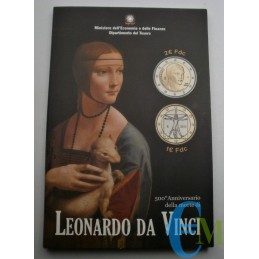 Italia 2019 - Dittico 2 euro 500° morte di Leonardo da Vinci e 1 euro circolante