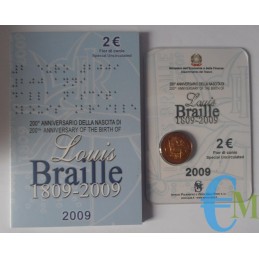 Italia 2009 - 2 euros 200 nacimiento de Louis Braille en Carpeta