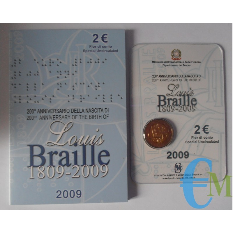 Italia 2009 - 2 euro 200° nascita Louis Braille in Folder