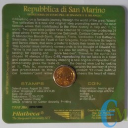 San Marino 2007 - 50 cent in blister con serie Grandi Vini Italiani 2005 retro