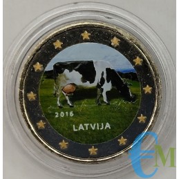 Lettonia 2016 - 2 euro colorato settore agro-alimentare la mucca