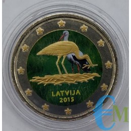 Letonia 2015 - 2 euros Cigüeña negra coloreada