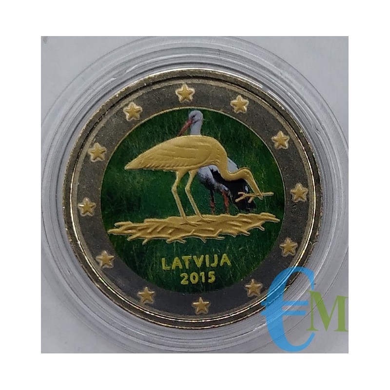 Lettonia 2015 - 2 euro colorato Cicogna nera