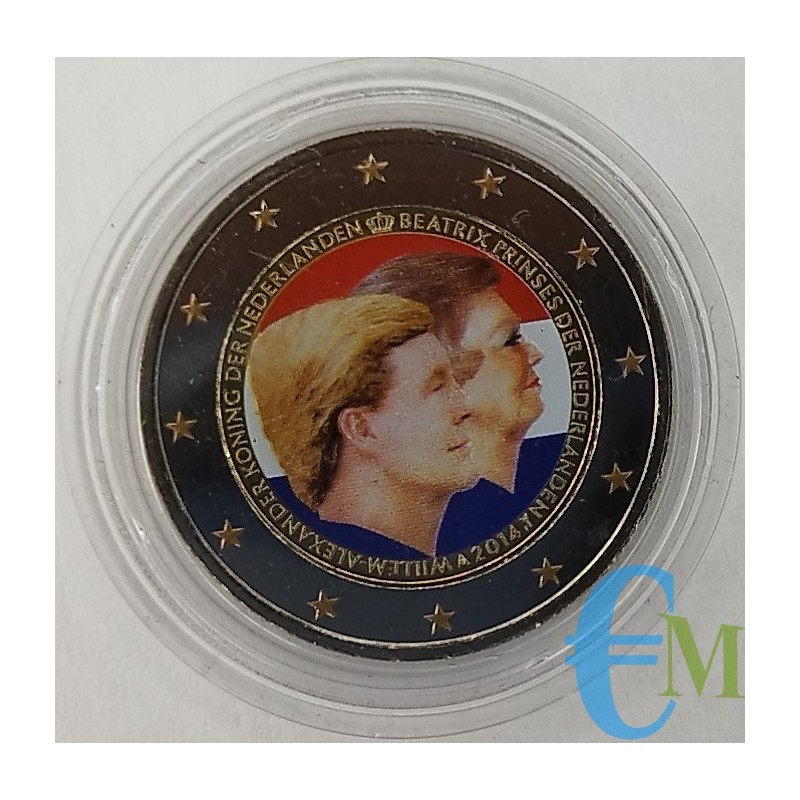 Olanda 2014 - 2 euro colorato doppio ritratto 1° anno di Regno - 2° versione