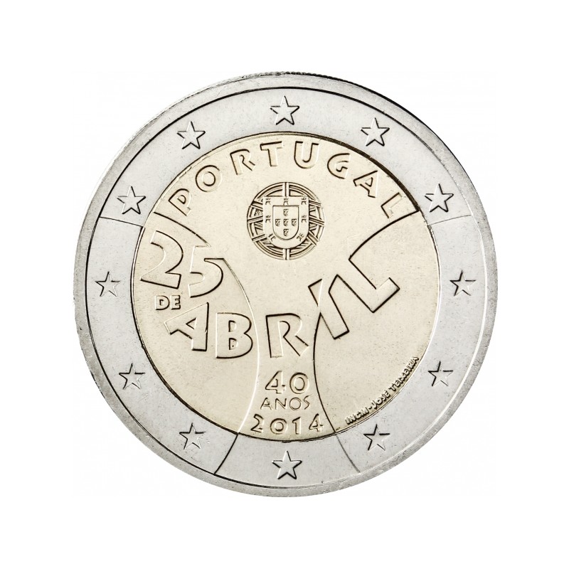 Portugal 2014 - 2 euros conmemorativos del 40 aniversario de la Revolución de los Claveles.